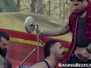 hairy hunk Teddy Torres takes cum from edict dad and friend